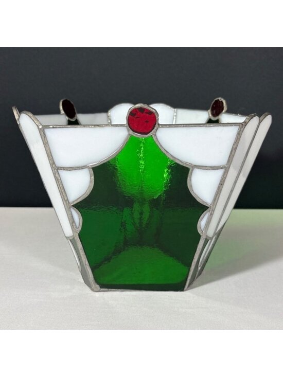 Handcrafted Other - Stained Vintage Candle Holder Planter Handcrafted Acrylic Green White Red Decor